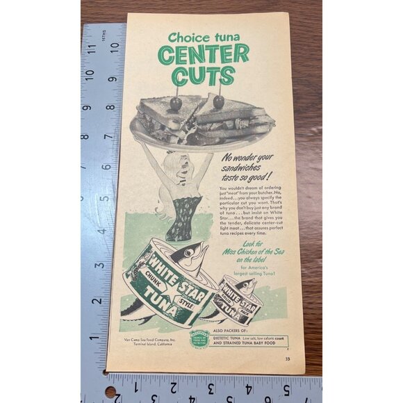 White Star Tuna Vintage Print Ad 1950s Mermaid sandwich Retro Kitchen Design - Picture 2 of 6